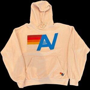 Aviator Nation Peach/Light Pink Hoodie with Blue and Red Logo